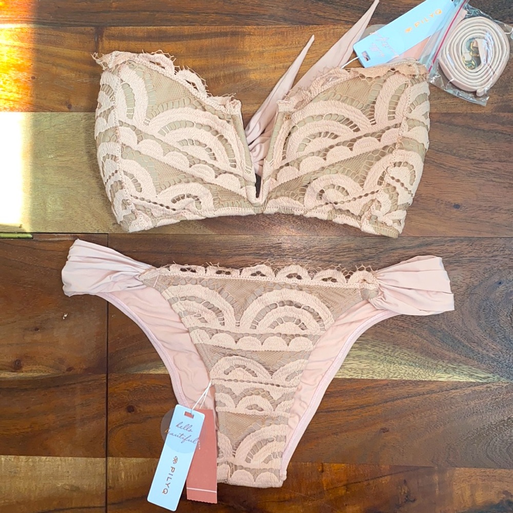 Baby pink lace two piece bikini